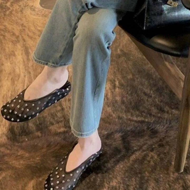Women's Mesh Mules with Decorative Studs and Padded Comfort Insole Mune Fashion
