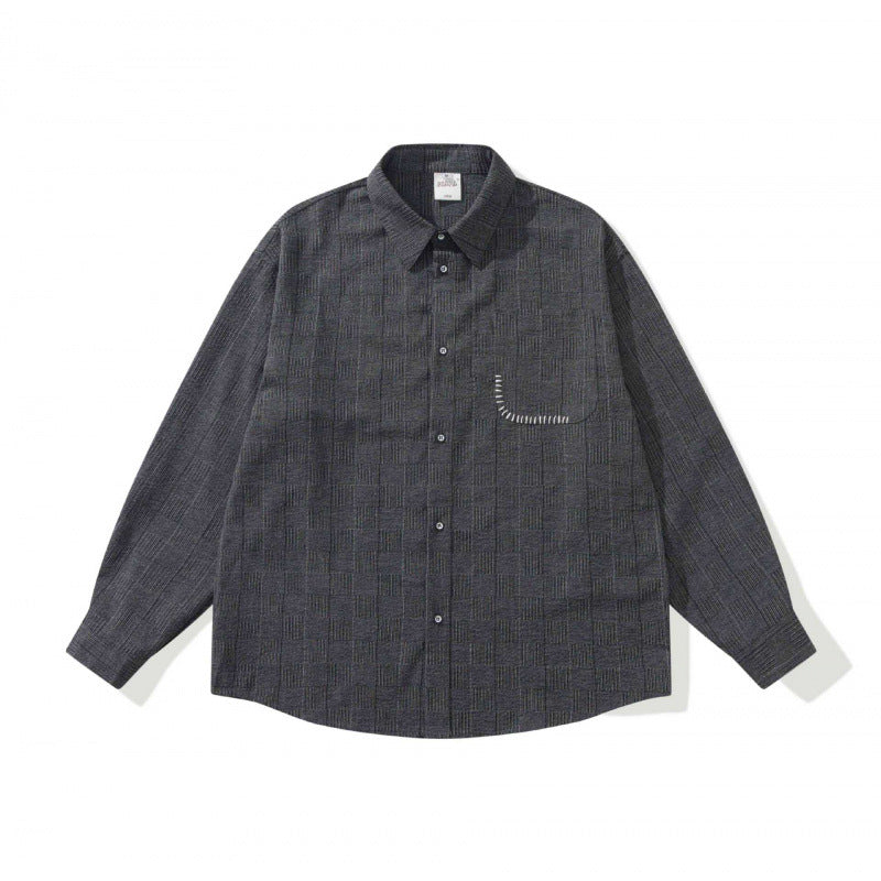 Unisex Oversize shirt made of structured wool blend with check pattern and decorative chest pocket Mune Fashion