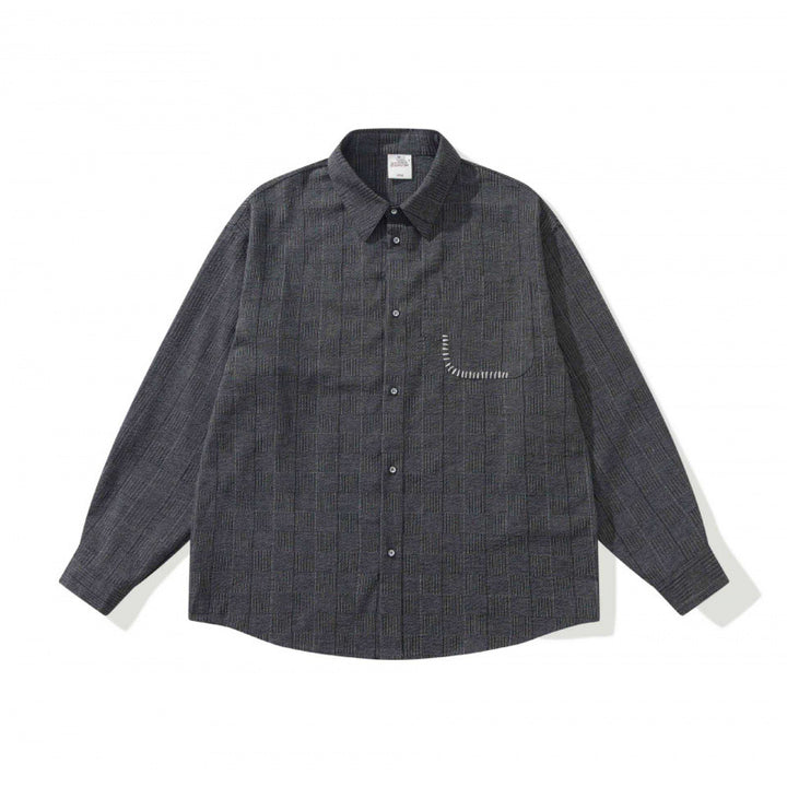 Unisex Oversize shirt made of structured wool blend with check pattern and decorative chest pocket Mune Fashion