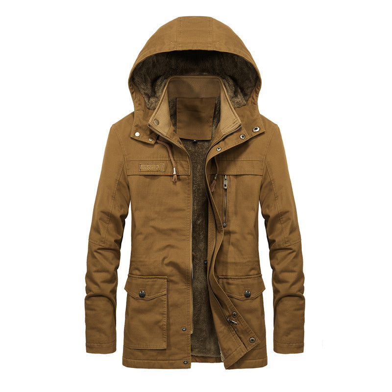 Men's Canvas Parka with Teddy Lining, Hidden Two-Way Zipper and Utility Pockets Mune Fashion