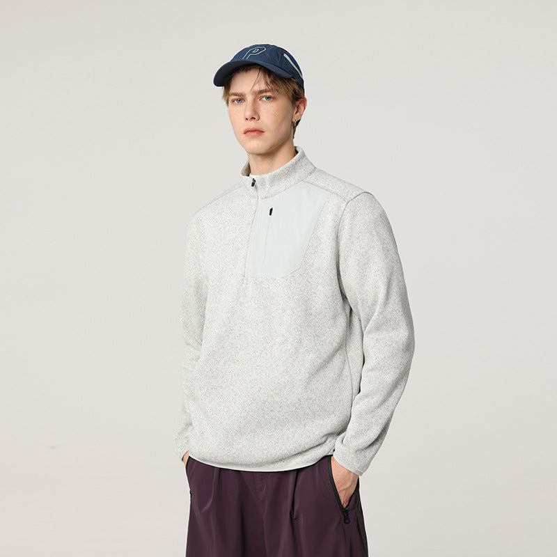 Herren Fleece-Halbzip-Pullover mit Stehkragen, Brustreißverschlusstasche und Relaxed-Fit Mune Fashion