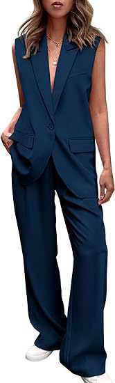 Women's Sleeveless Longline Blazer Vest and Wide High Waist Pants Set Mune Fashion