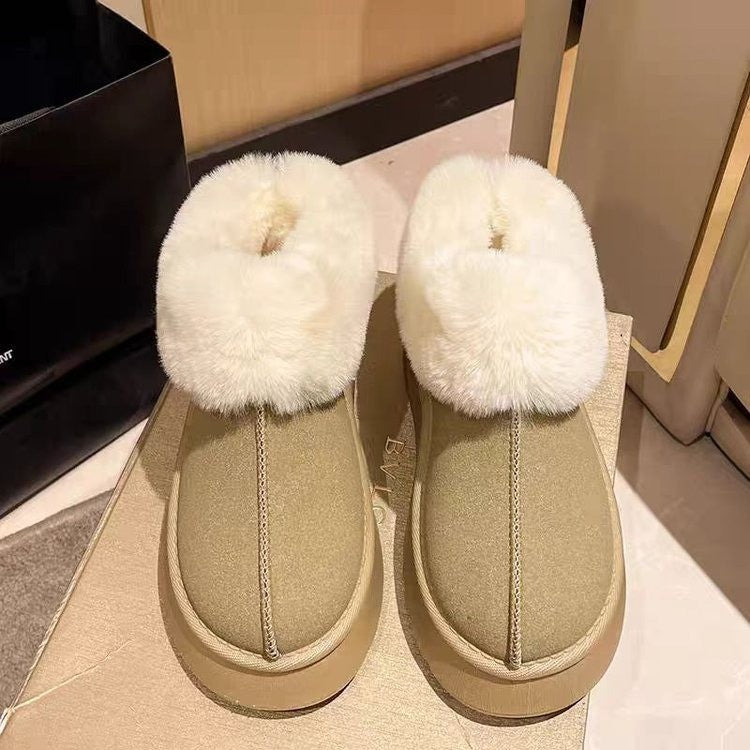 Women Padded Platform Slippers with Fur Collar and Non-Slip Profile Sole Mune Fashion