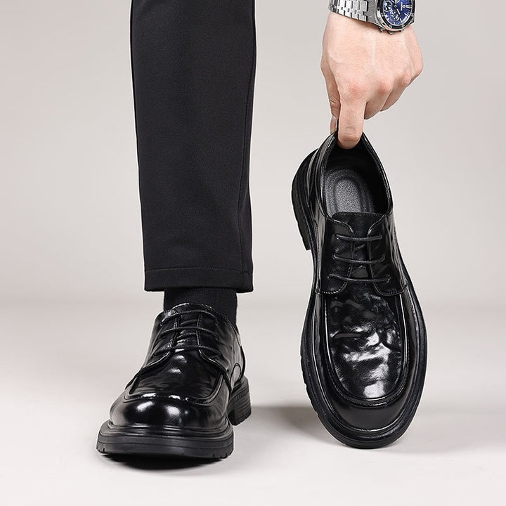 Men's Elegant Patent Derby with Robust Plateau Rubber Sole and Padded Comfort Shaft Mune Fashion