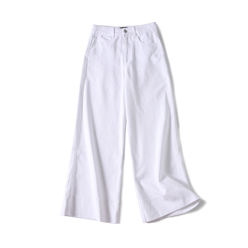 Women's wide high-waisted palazzo pants made of cotton blend with folded hem Mune Fashion