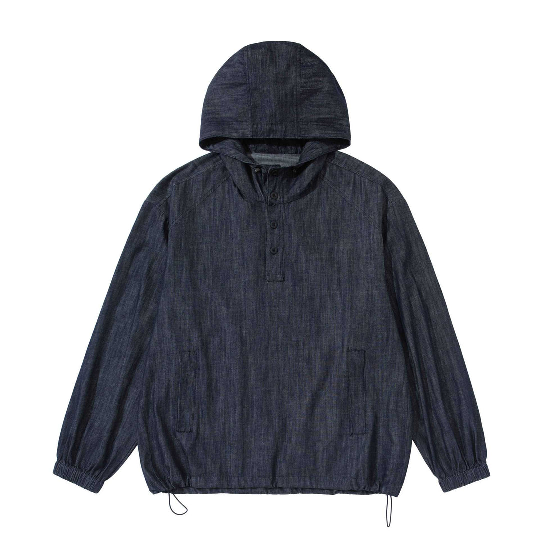 Men's lightweight denim anorak with hood and half button placket Mune Fashion