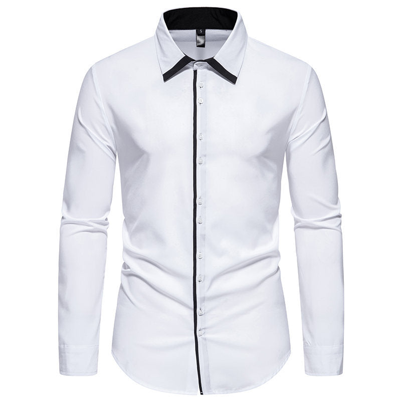 Men's Tailored Business Shirt with Contrast Piping and Kent Collar Mune Fashion