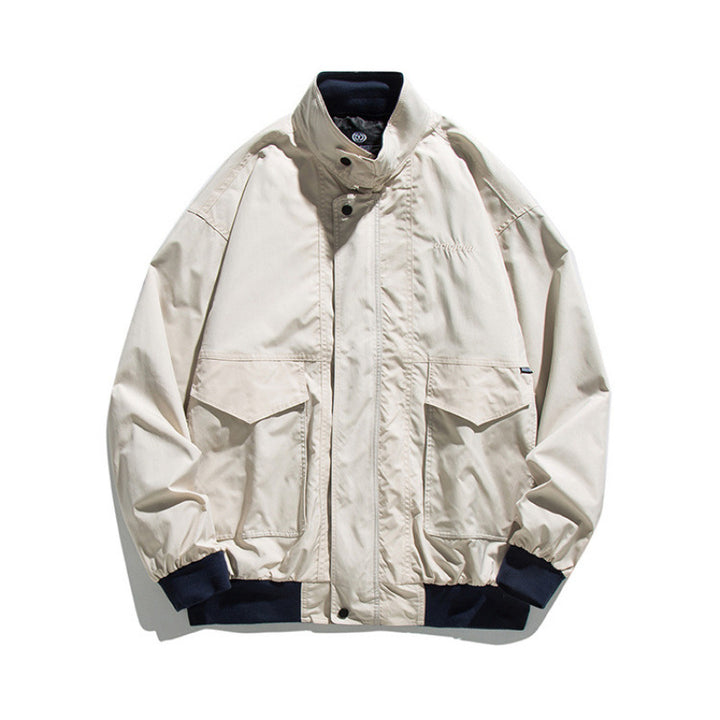 Men's Boxy Bomber Jacket in Utility Style with High Stand-up Collar and Patch Flaps Mune Fashion