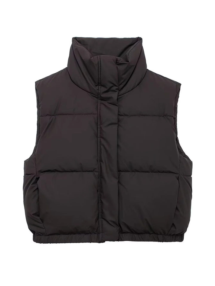 Ladies nan lightweight padded quilted vest with high stand-up collar and elastic hem Mune Fashion
