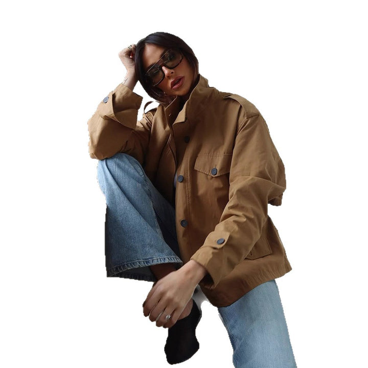 Ladies Lightweight Cotton Field Coat with Stand-up Collar, Shoulder Straps & Applied Flap Pockets Mune Fashion