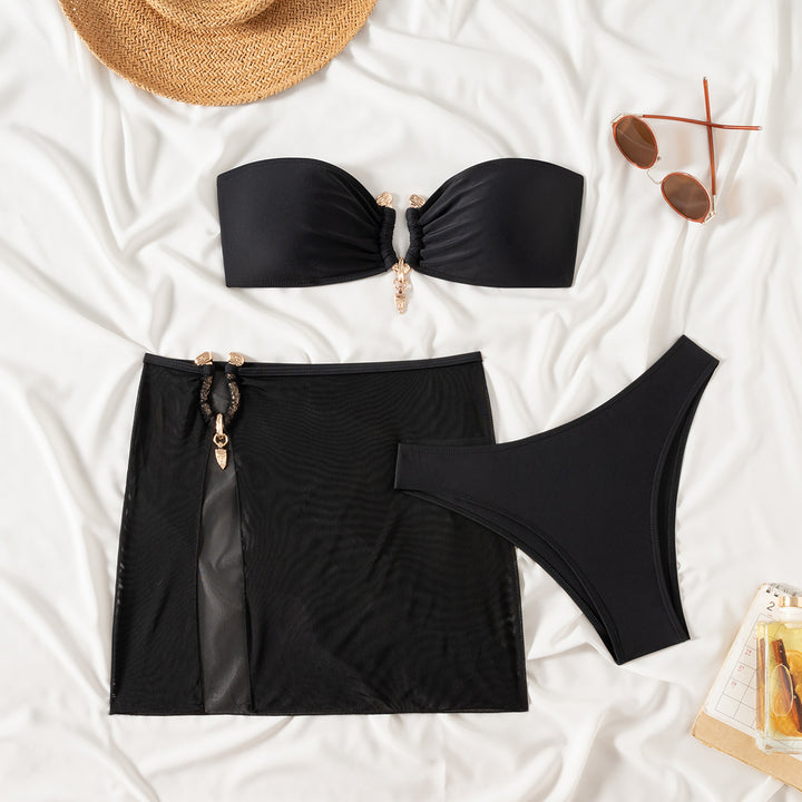Ladies bandeau bikini set with elegant skirt overlay Mune Fashion