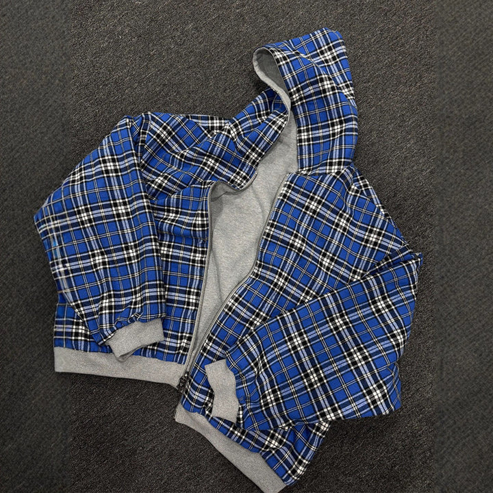 Unisex non-padded hooded jacket with checked flannel lining and zipper Mune Fashion