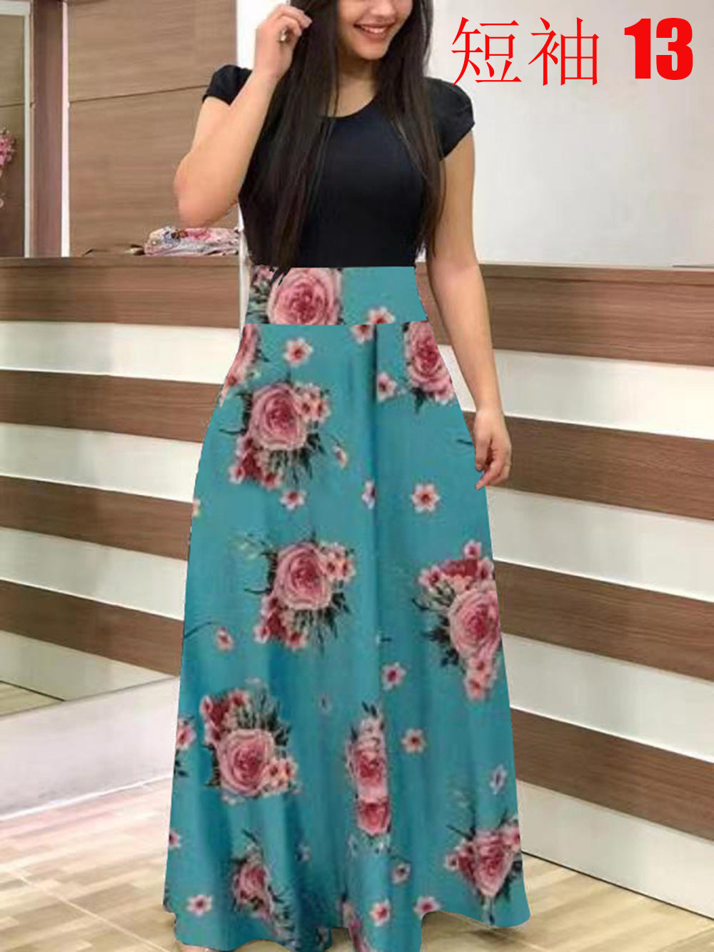 Women's Flowing Maxi Skirt with High Waist and Large Floral Print Mune Fashion