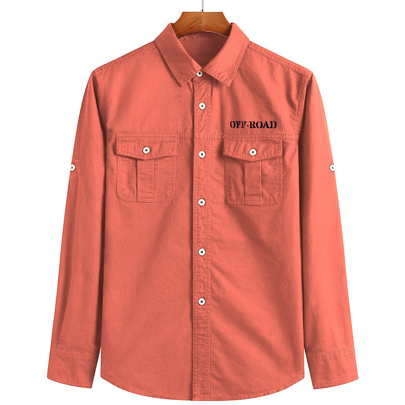 Men's classic safari field shirt with ventilation eyelets, sleeve elevator, and double flap chest pockets.