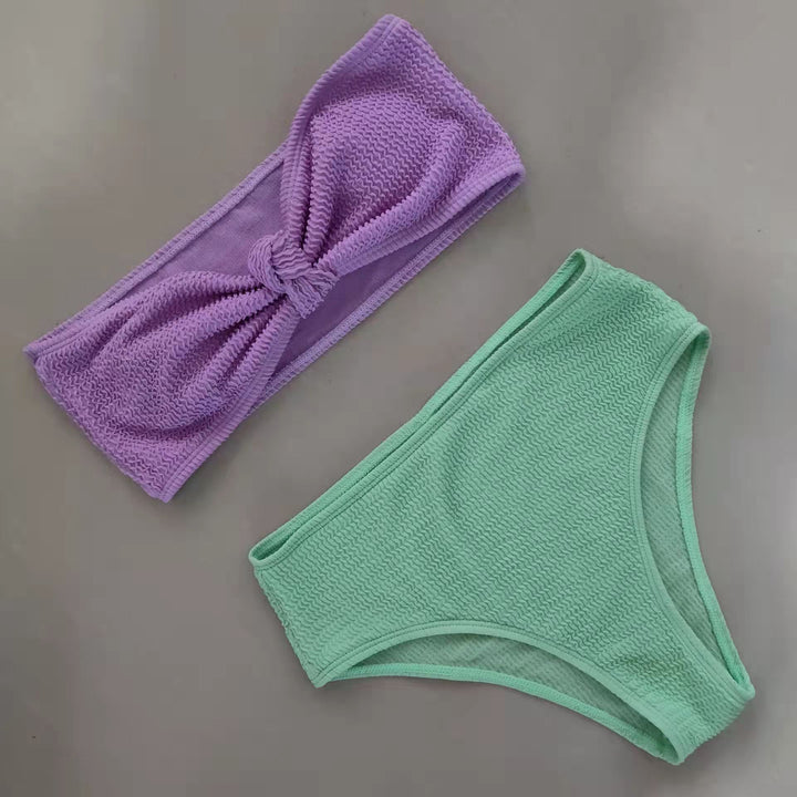 Women's bikini set with textured surface and fashionable knot Mune Fashion