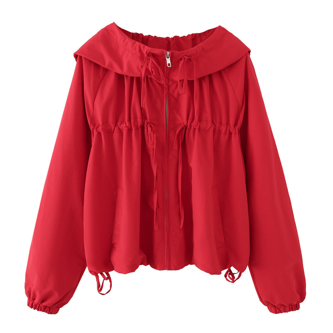 Women Lightweight Hooded Jacket with Drawstring, Adjustable Cord and Zipper Mune Fashion