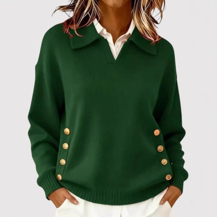 Women's Stylish Knitted Sweater with Collar and Button Details