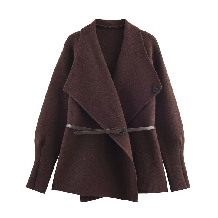 Women’s Wrap Coat with Oversized Shawl Collar and Waist Belt Mune Fashion