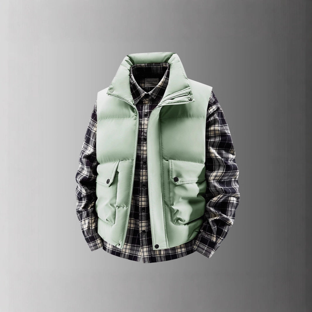 Men's Padded Quilted Vest with Utility Pockets and High Standing Collar Mune Fashion