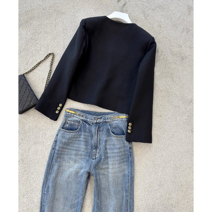 Women Elegant Blazer Jacket with High Collar Mune Fashion