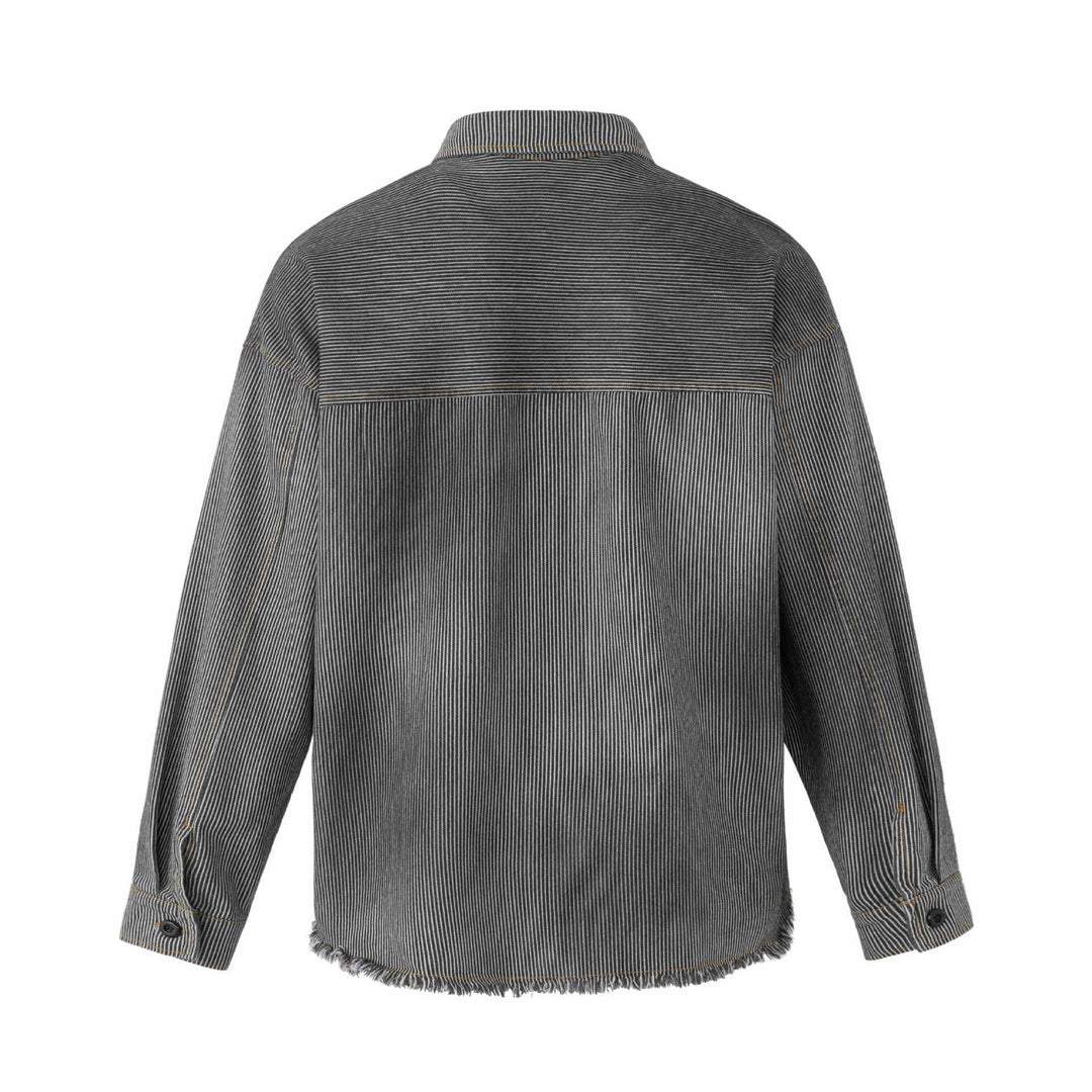 Women's overshirt jacket made of striped denim with fringes and used details Mune Fashion