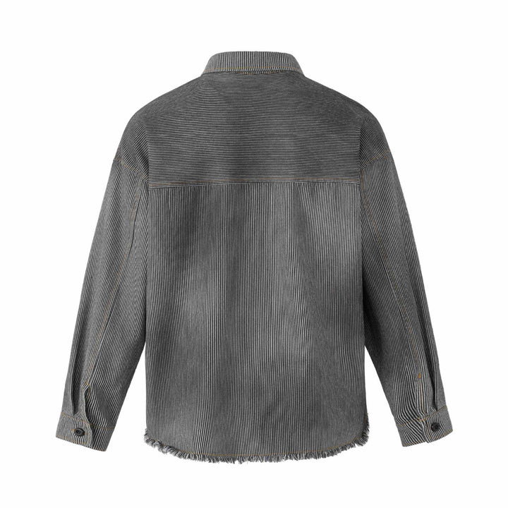 Women's overshirt jacket made of striped denim with fringes and used details Mune Fashion