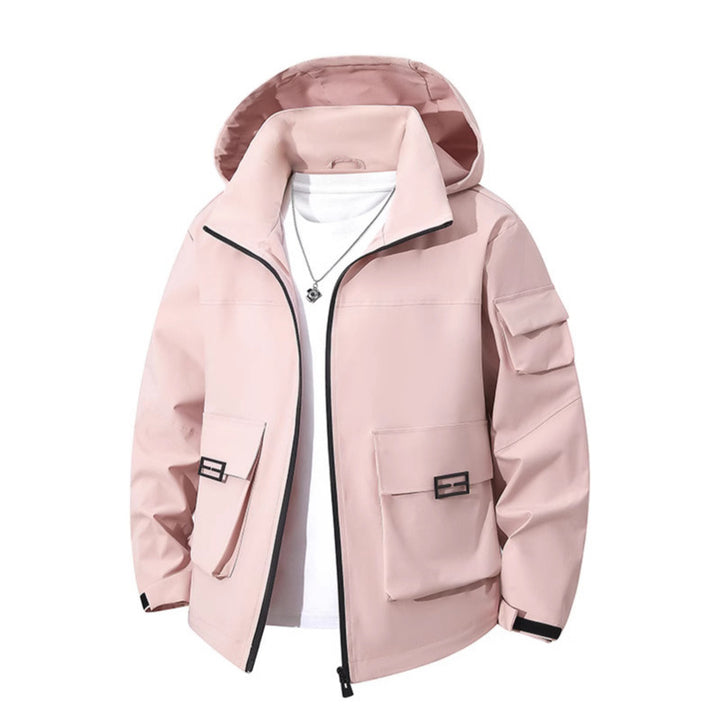 Men's Technical Utility Hooded Jacket with Multiple Flap Pockets and Wind-Resistant Softshell Mune Fashion