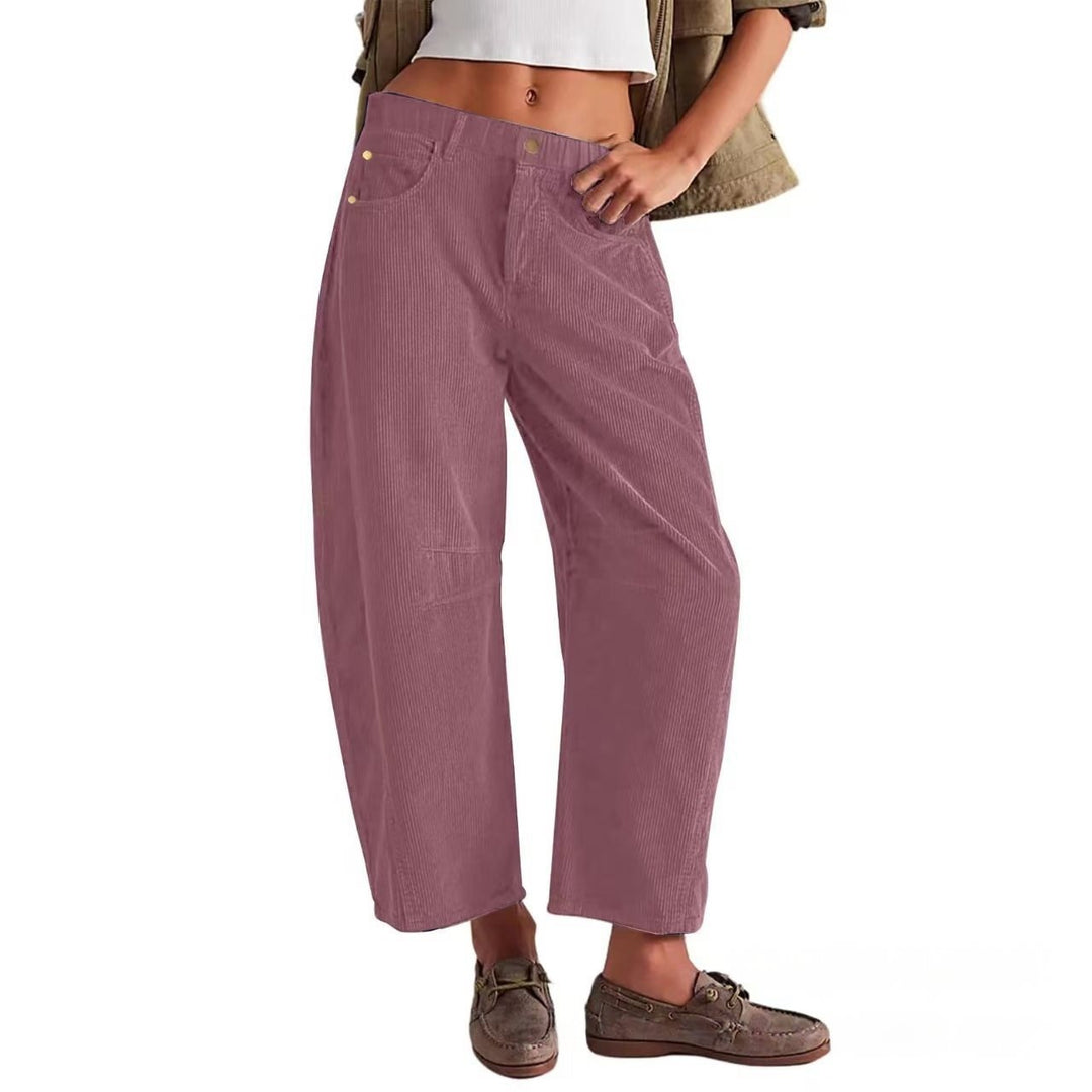 Women Wide Cord Pants with High Waist, Cropped Leg and Side Pockets Mune Fashion