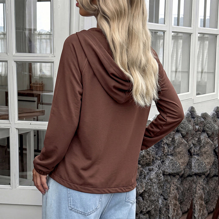 Ladies hoodie blouse with raglan sleeves, double button placket and elastic hem Mune Fashion