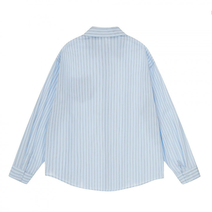 Men's Loose Oversized Shirt with Pinstripes, Chest Pocket and Contrast Stitches Mune Fashion
