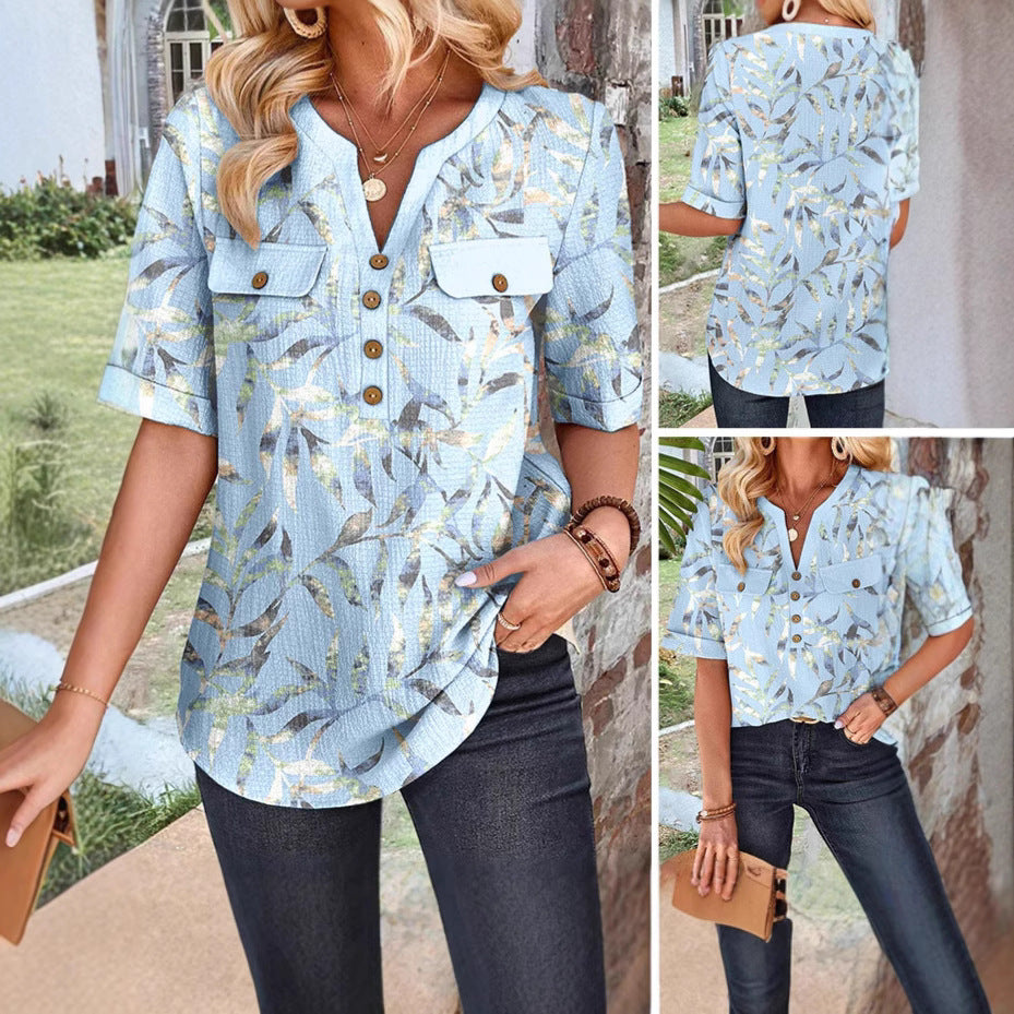 Women's lightweight structured tunic blouse with Henley neckline and patch breast pockets Mune Fashion