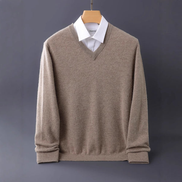 Men's fine V-neck sweater made from merino-cashmere blend with ribbed cuffs Mune Fashion