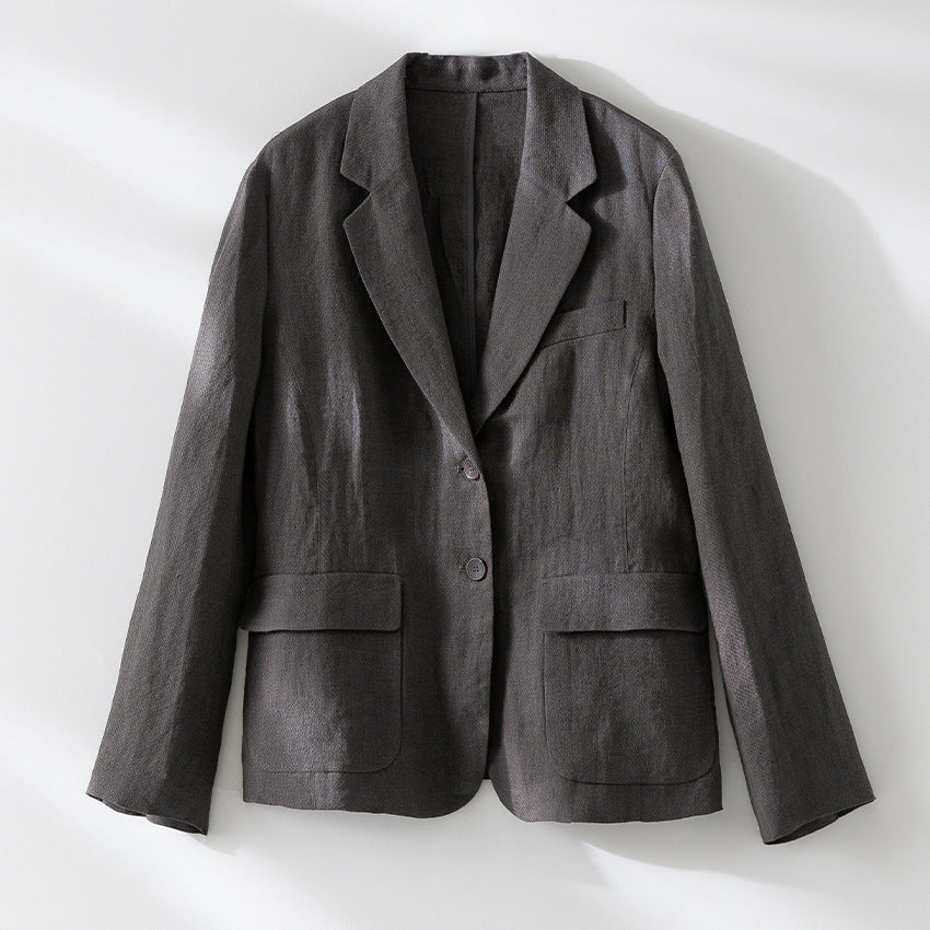 Women's linen blazer with patch pockets, casual fit and lapel collar Mune Fashion