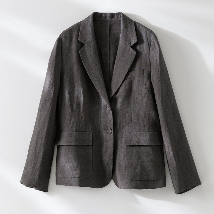 Women's linen blazer with patch pockets, casual fit and lapel collar Mune Fashion