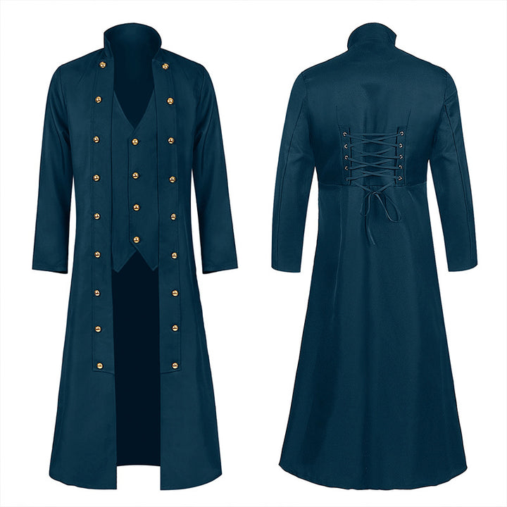 Men's fitted frock coat with integrated vest, adjustable waist lacing at the back, and double-row decorative buttons Mune Fashion