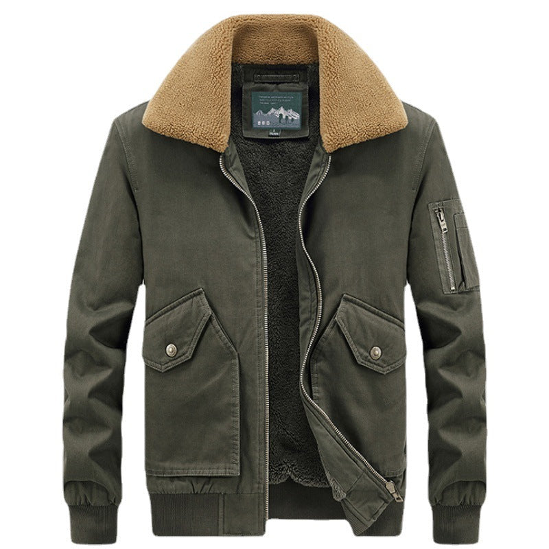Men's Aviator Bomber Jacket made of Canvas with Sherpa Collar, Teddy Lining and Multifunctional Pockets Mune Fashion