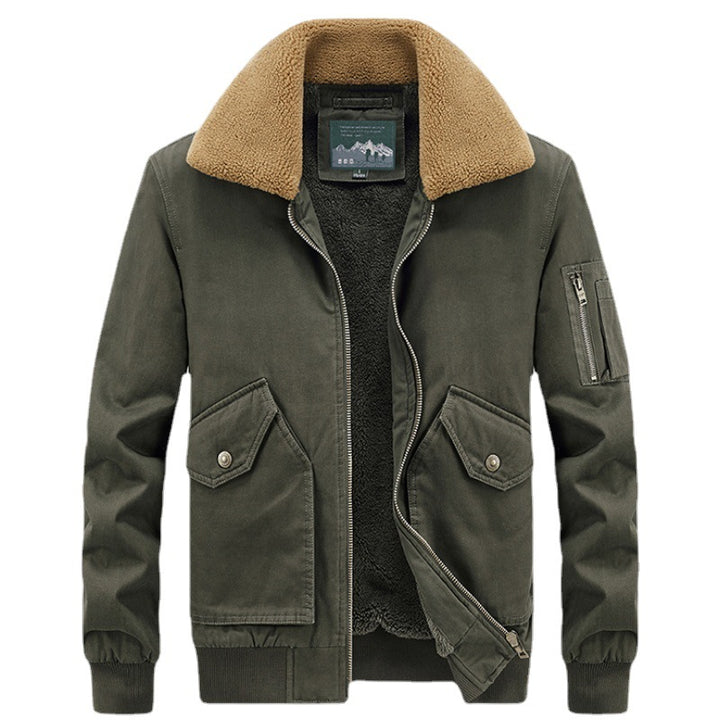 Men's Aviator Bomber Jacket made of Canvas with Sherpa Collar, Teddy Lining and Multifunctional Pockets Mune Fashion