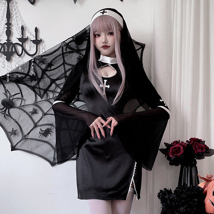 Ladies Devil Dress with Transparent Sleeves and Exciting Accents Mune Fashion