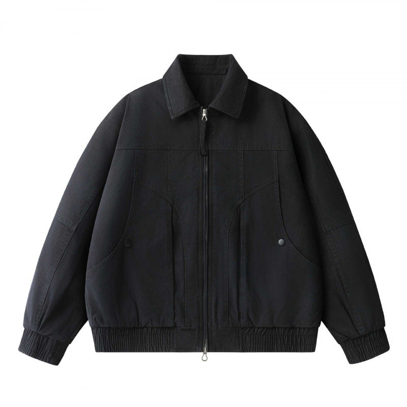 Men's Loose-Fit Worker Bomber Jacket made of Cotton Canvas with Contrast Collar and Drawstring Hem Mune Fashion