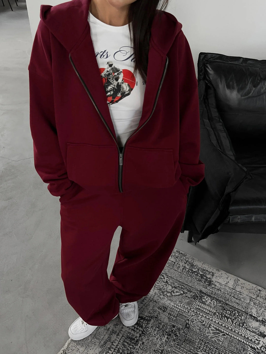 Women's Casual Zip Lounge Set with Oversized Hoodie and Tailored Relax Jogging Pants Mune Fashion