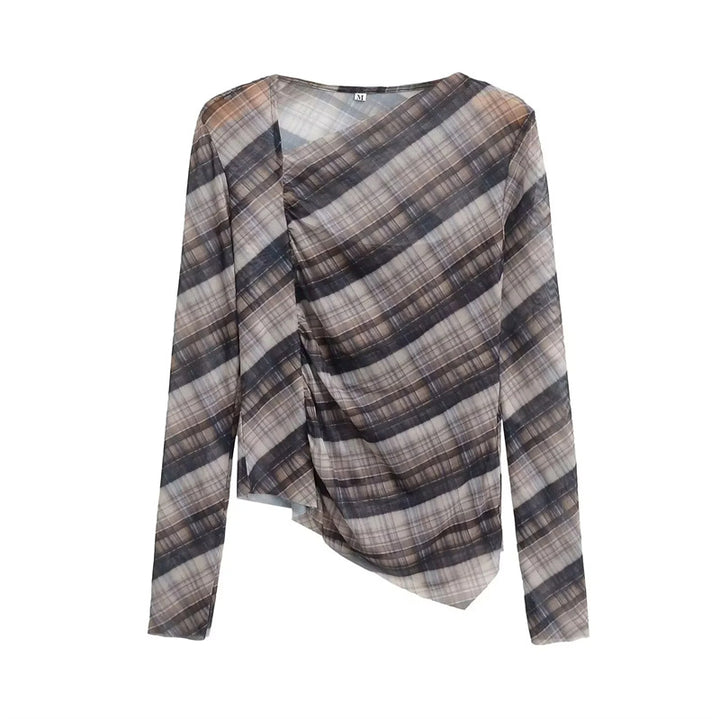 Women's nano transparent asymmetrical check pattern long sleeve Mune Fashion