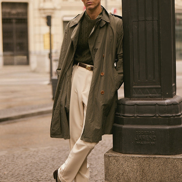 Men's lightweight knee-length trench coat made of water-repellent cotton blend with open cut Mune Fashion