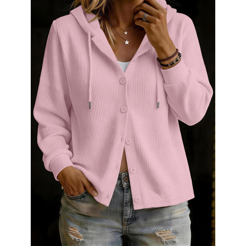 Women's hooded cardigan in waffle knit with button placket Mune Fashion