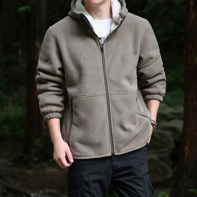 Men's fleece hooded jacket for outdoor with thermal lining, windproof surface and zip pockets Mune Fashion