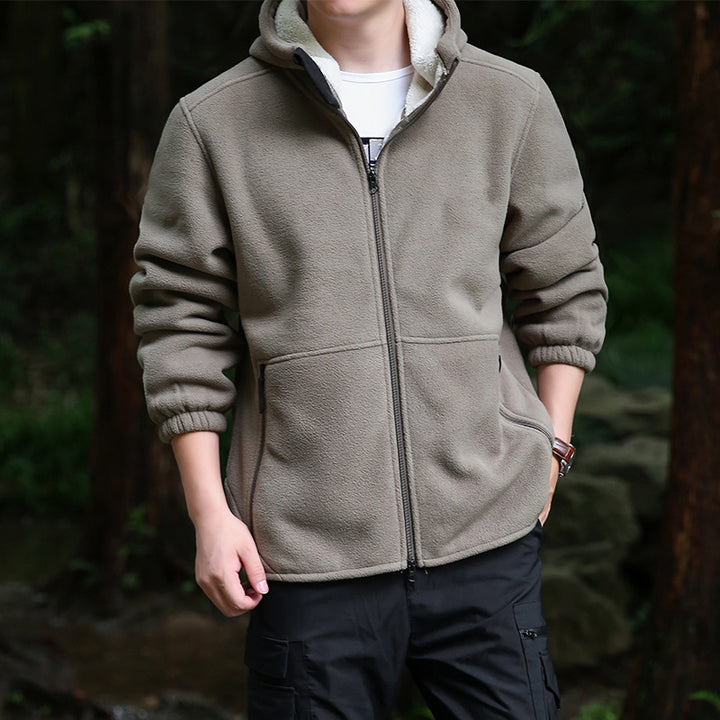 Men's fleece hooded jacket for outdoor with thermal lining, windproof surface and zip pockets Mune Fashion