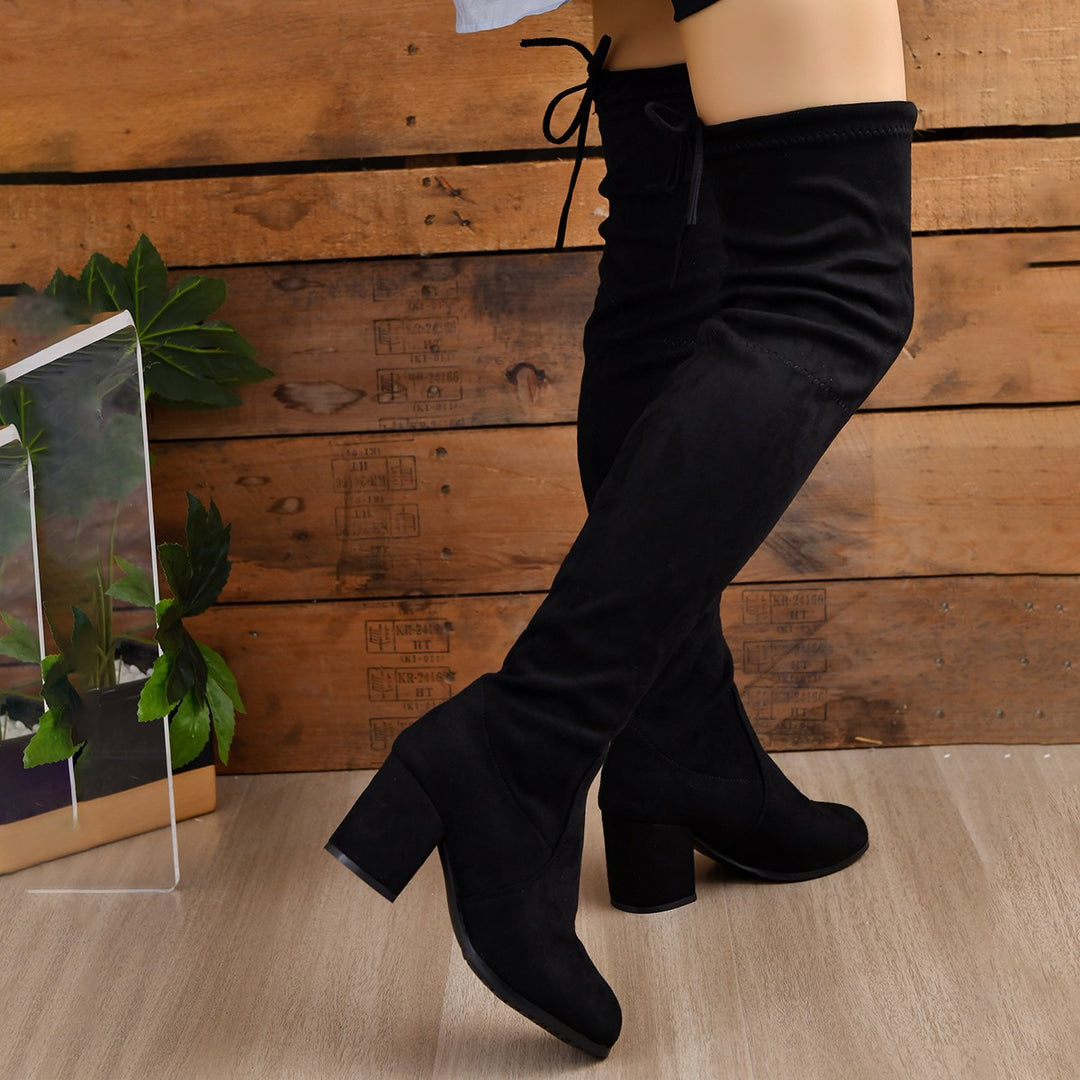 Women Stretch Overknee Boots with Elastic Shaft and Medium Block Heel Mune Fashion
