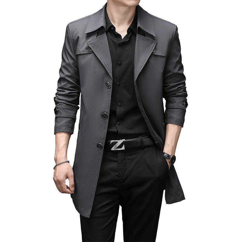 Men's Slim Fit Trench Coat with Lapel Collar and Subtle Button Placket Mune Fashion