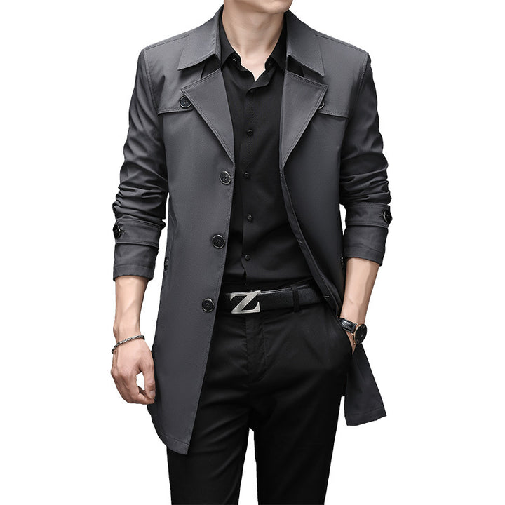 Men's Slim Fit Trench Coat with Lapel Collar and Subtle Button Placket Mune Fashion