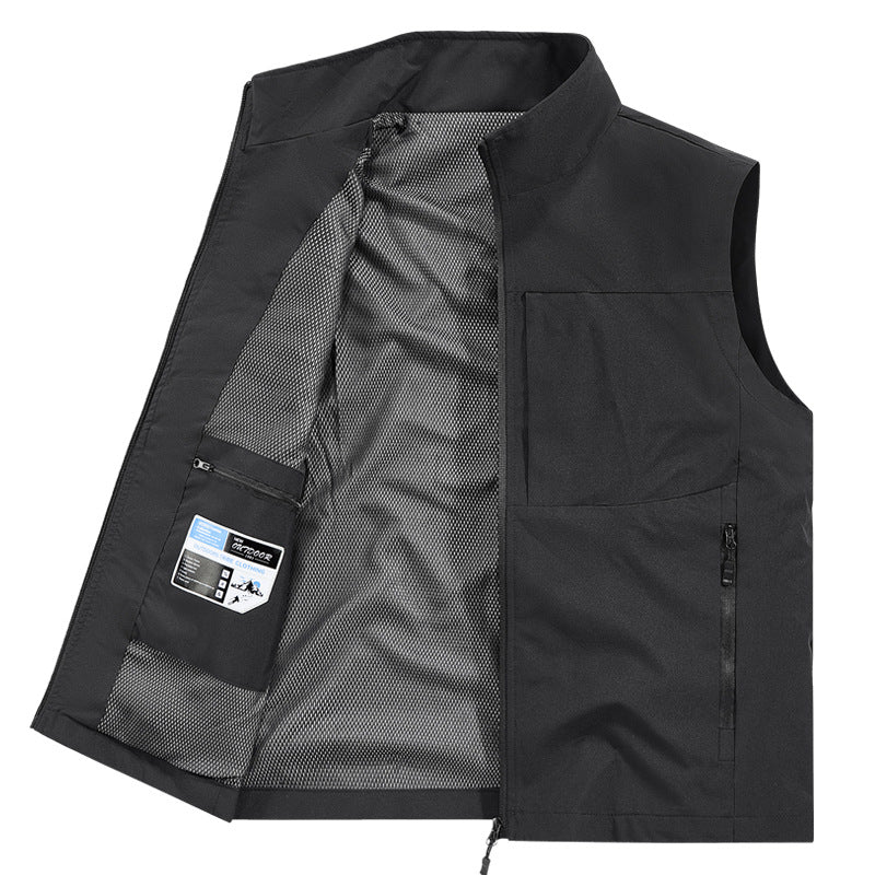 Men's Lightweight Softshell Outdoor Vest with Mesh Lining, Zipper Pockets and Stand Collar Mune Fashion