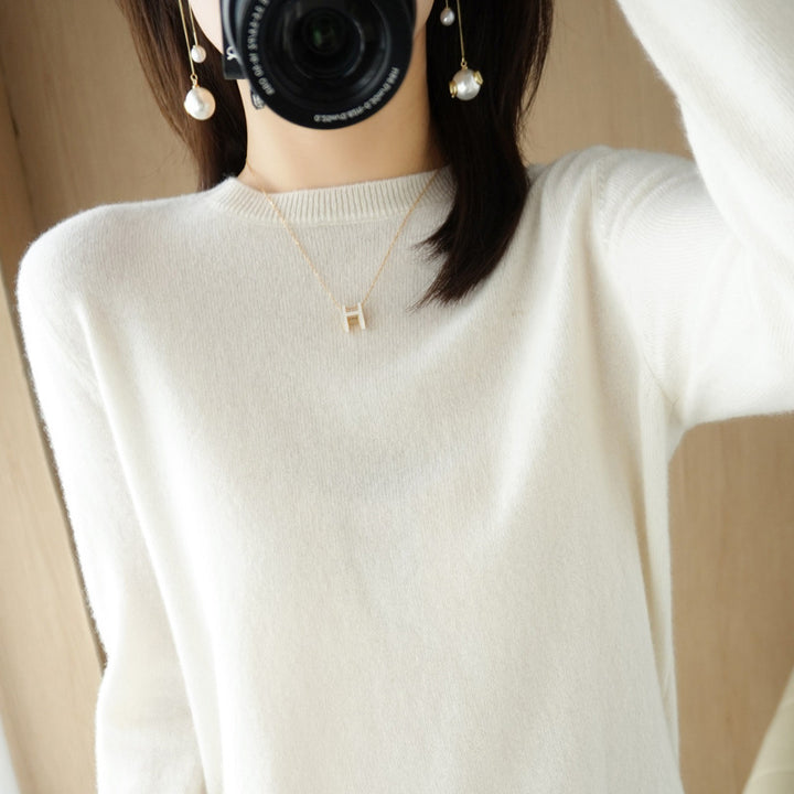 Women's Soft Fine Knit Crew Neck Sweater with Extra Wide Cuffs and Boxy Silhouette Mune Fashion